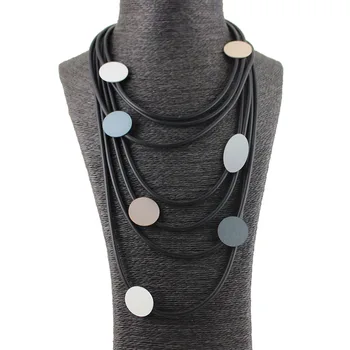 

New long necklace for women pendant necklaces Aluminum Sheet Accessories Handmade Rubber Multi Layer Jewelry
