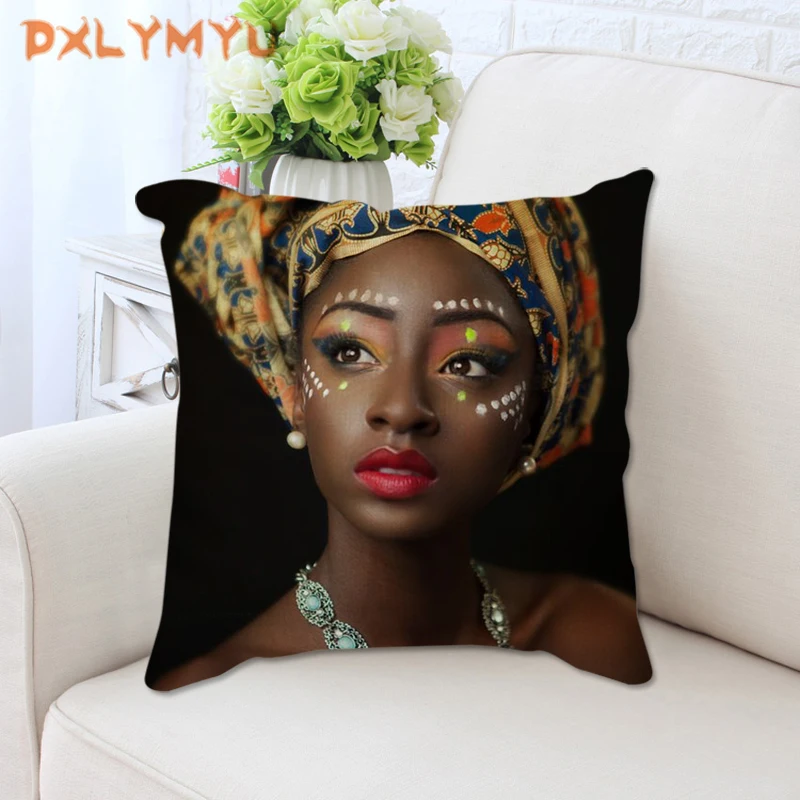 African Style Woman Portrait Print Decorative Cushion Cover Throw Pillow Case Cushion Bedroom Office Home Decor