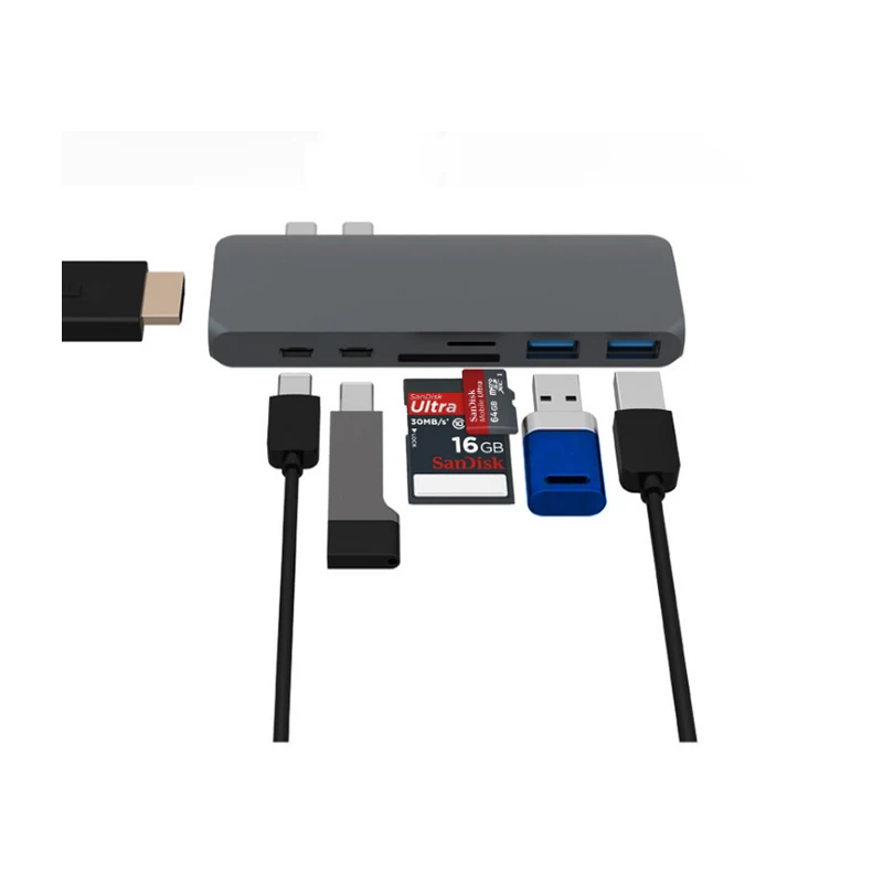 Grey 7в1 USB-C концентратор двойной тип-c многопортовый кардридер адаптер 4K HDMI для MacBook Pro - Тип штекера: Grey