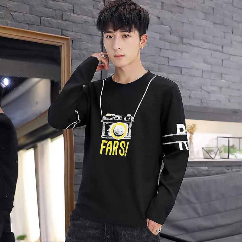 

Autumn Long-sleeved T-shirt Men's Crew Neck Pullover Hoody Men's Loose-Fit Base Shirt Sweater Sports Casual Tops Fashion 201