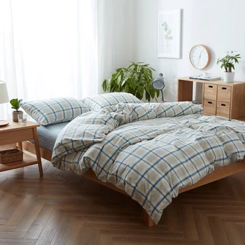 

new minimalist grid style Skin-friendly Washed cotton comforter bedding set duvet cover set flat/Fitted sheet pillowcase