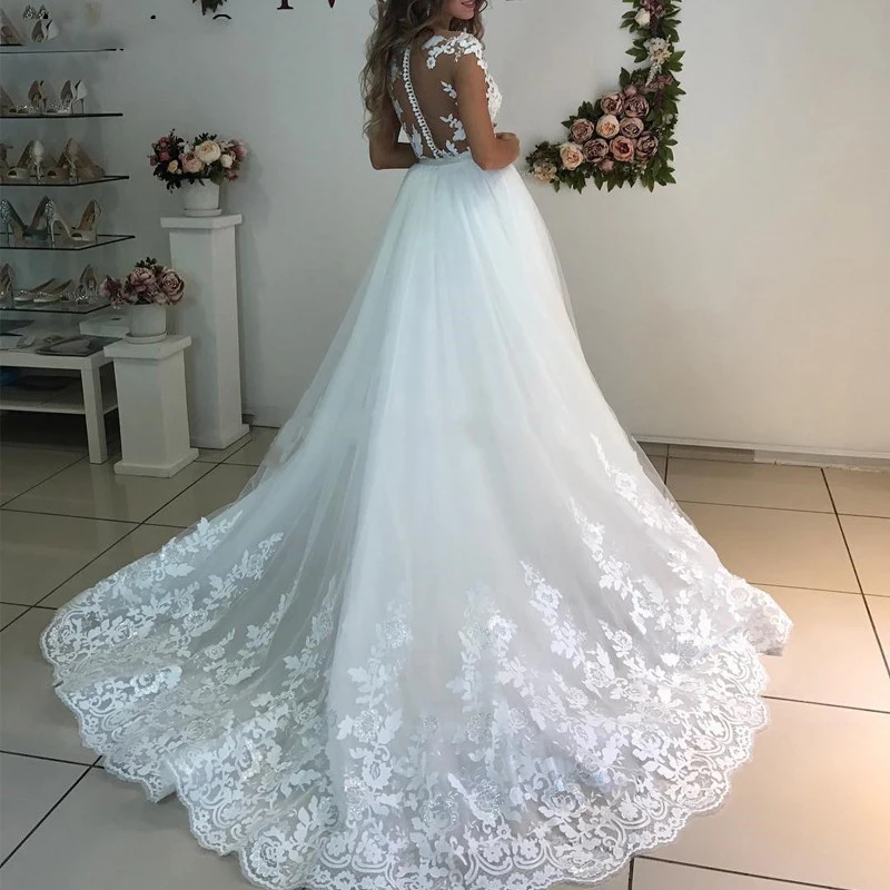 Vestidos De Noiva Короткие рукава совок без рукавов Кружева Аппликации молния Кнопка
