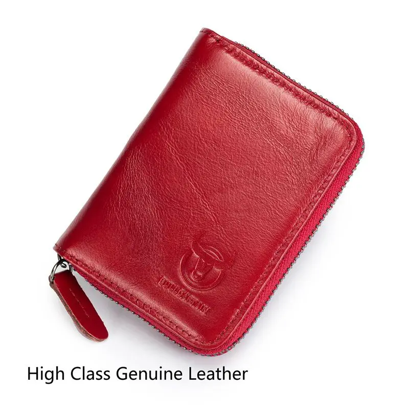 BULLCAPTAIN Genuine Leather Men Wallet Card Pack Zipper Card Case Holder Credit Card Bag Short Coin Purse