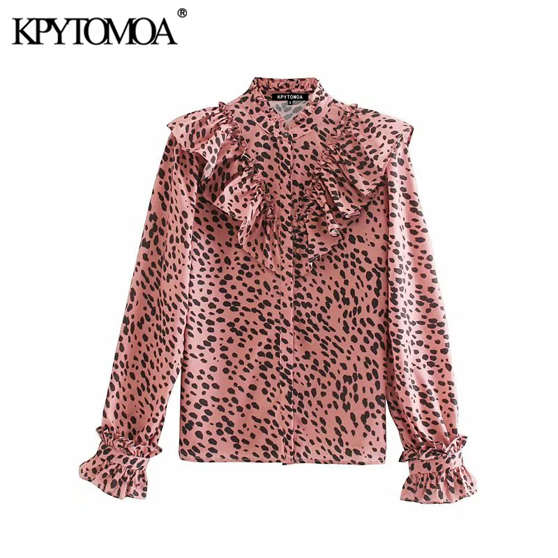 

Vintage Stylish Leopard Print Ruffles Blouses Women 2020 Fashion Long Sleeve Animal Pattern Shirts Blusas Mujer Chic Tops