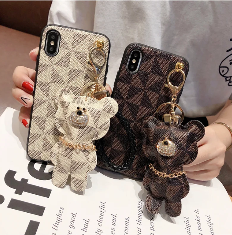 Милый чехол для телефона с объемным подвесным медведем для Iphone 11 Pro X Xs Max Xr 10 8 7 Plus, роскошный чехол из искусственной кожи