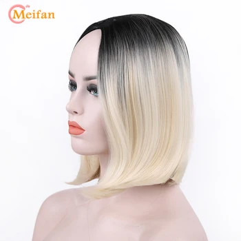 

MEIFAN Black Red Ombre Short Bob Wigs for Women Heat Resistant Synthetic Cosplay Party Straight Wigs Headwear