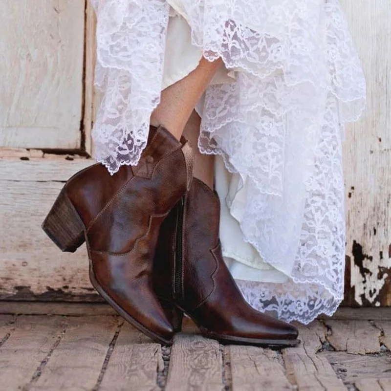 

MoneRffi Women Boots Ankle Boots Roman Pointed Casual Booties Fashion Women Boots Ladies Western Stretch Fabric Boots Leather