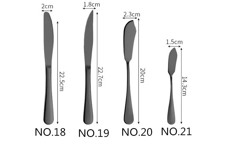 Dinnerware Set 304 Stainless Steel Black Cutlery Set Butter Knife Serving Fish Fork Sugar Spoon Tableware Silverware Set 1pcs