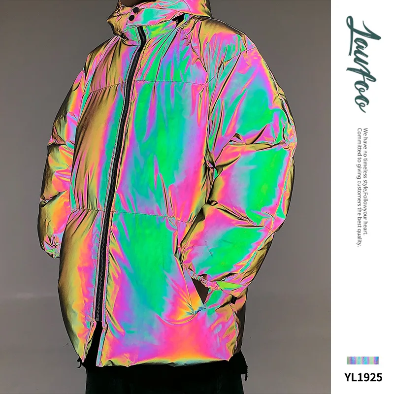 

2020 men and gradient reflective cotton-padded clothes with thick cotton-padded clothes to keep warm hooded youth