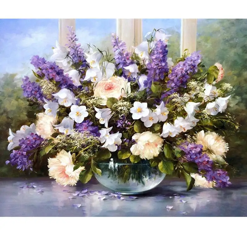 Pink, purple and white flowers painting by numbers kit Pink, purple and white flowers painting by numbers kit