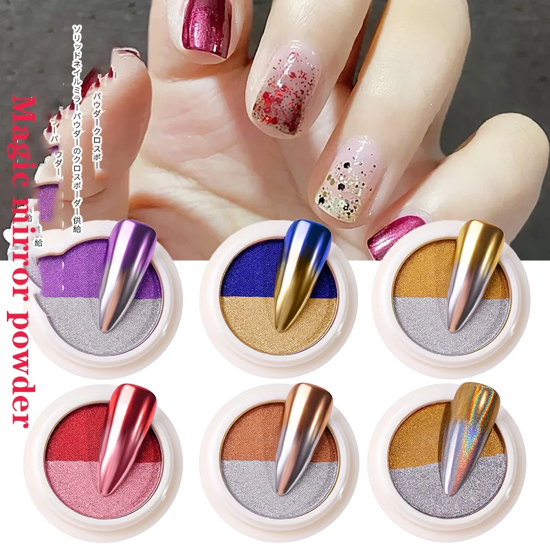 

6Styles Ultra-thin Nail Chrome Gradient Colorful Magic Mirror Powder Manicure Nail Art Chrome Pigment Glitter Powder 2Color/Box