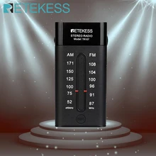 Retekess tr107 portátil mini bolso rádio fm am ponteiro tuning suporte estéreo bbs mega bass com fone de ouvido para caminhada jogging ginásio
