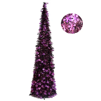

YuQi 5FT Pop Pull Up Christmas Tinsel Slim Tree Artificial Pencil Tinsel Collapsible Xmas Tree New Year Party Decorations