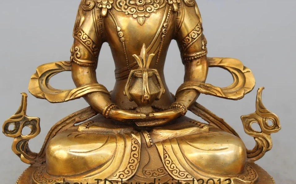 " Китайский тибетский буддизм, Бронзовый Gild Guanyin manjuist Bodhisattva Статуэтка на удачу