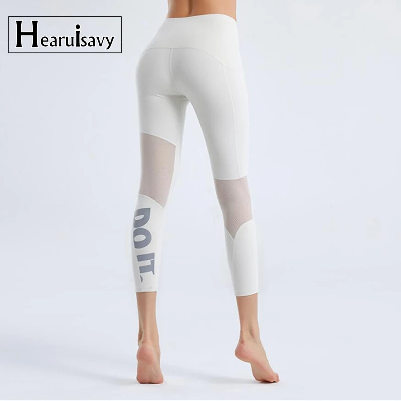 Summer Female Mesh Stitching Pilates Leggings Letter Printing Elastic Thin Running Fitness Leggings Women Tight Yoga Pants sports leggings yoga pants
