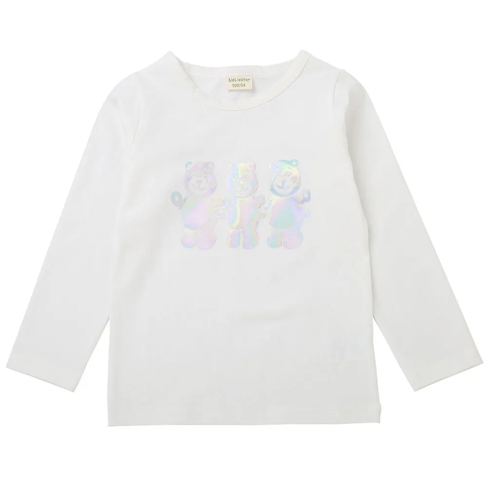 HereNice/детская футболка; топы с принтом медведя; однотонная одежда с длинными рукавами; футболка для маленьких девочек; футболки - Цвет: Белый
