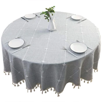 

Round Tablecloth, Cotton Linen Tassel Table Cover for Kitchen Dinner Table, Decorative Jacquard Table Desk Cover, Diameter 63 In