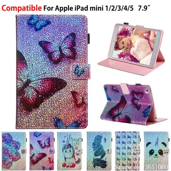 

Case For Apple iPad Mini 5 2019 Mini 1 2 3 4 5 7.9" Smart Cover Funda Tablet Glitter Butterfly Silicone PU Leather Stand Shell