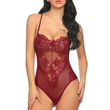 Кружевное сексуальное нижнее белье с глубоким v-образным вырезом женское белье, сексуальная ночная сорочка Для женщин Одна деталь нижнего белья кружевной ажурный Тедди боди сетчатая комбинация рубашки A35