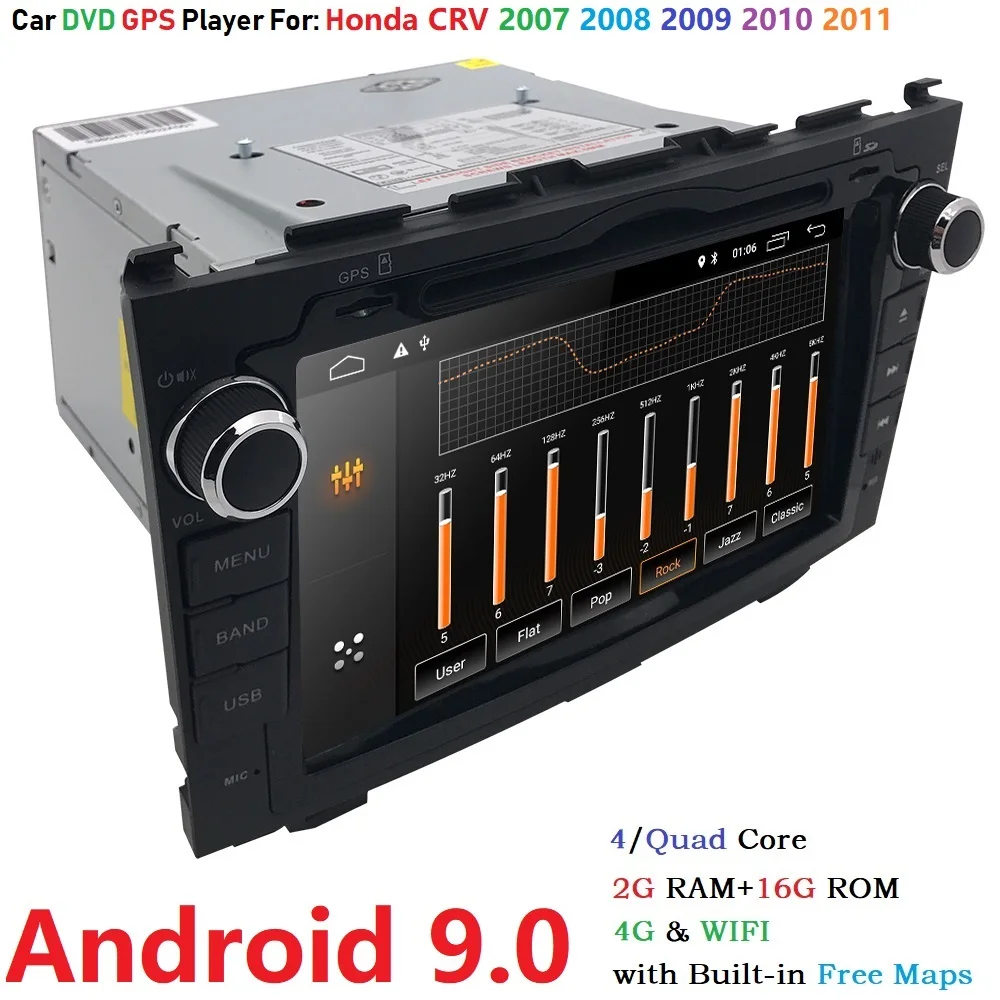 Top Android 9.0 HD 1024*600 Car DVD Player Radio For Honda CRV 2007-2011 4G WIFI GPS Navigation Head Unit 2 din 2GRAM SWC DVB-T DAB+ 1