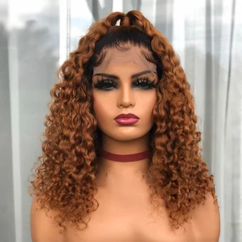 

Curls Ombre Honey Brown Human Hair Lace Wigs 13*4 Lace Front Wig With Baby Hair Pre Plucked Short Indian Hair Average Cap Size