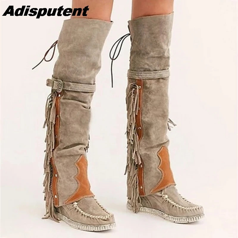 Adputent/ботинки из искусственной замши; женские вечерние ботинки до середины икры с круглым носком; стильная обувь из флока на плоской подошве; зимние ботинки - Цвет: M