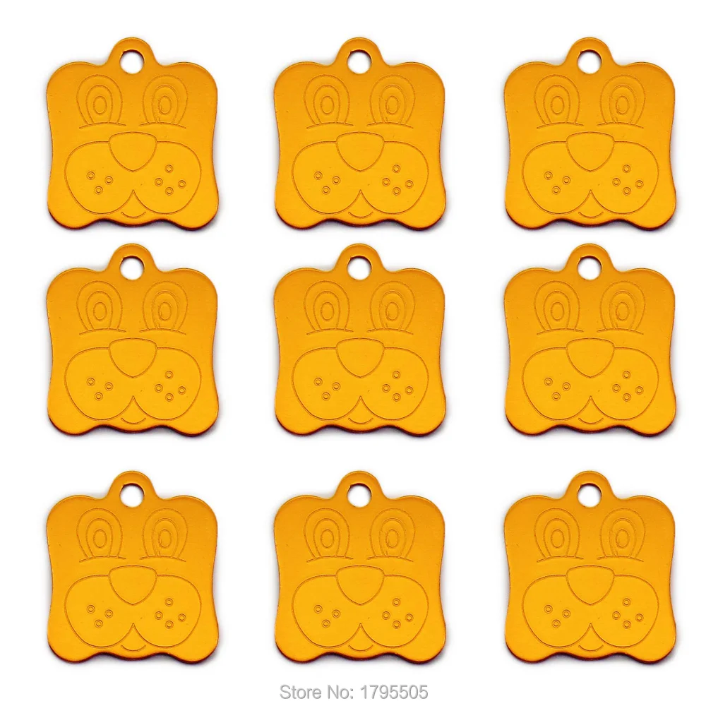 100pcs Pet dog ID tag collar pet id tags DOG FACEAluminum dog identification Pendant Pet Dog Accessories ID Tags Puppy Pet Card - Color: Yellow