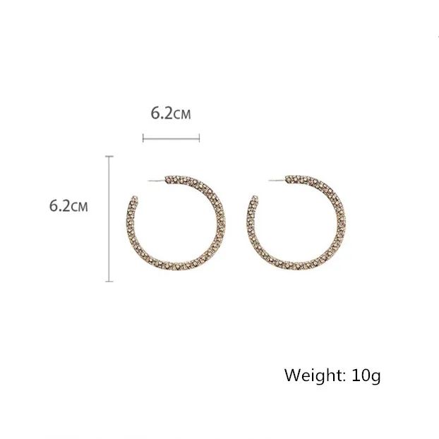 FYUAN Fashion Big Round Crystal Hoop Earrings for Women Bijoux Silver Color Rhinestone Earrings Statement Jewelry Party