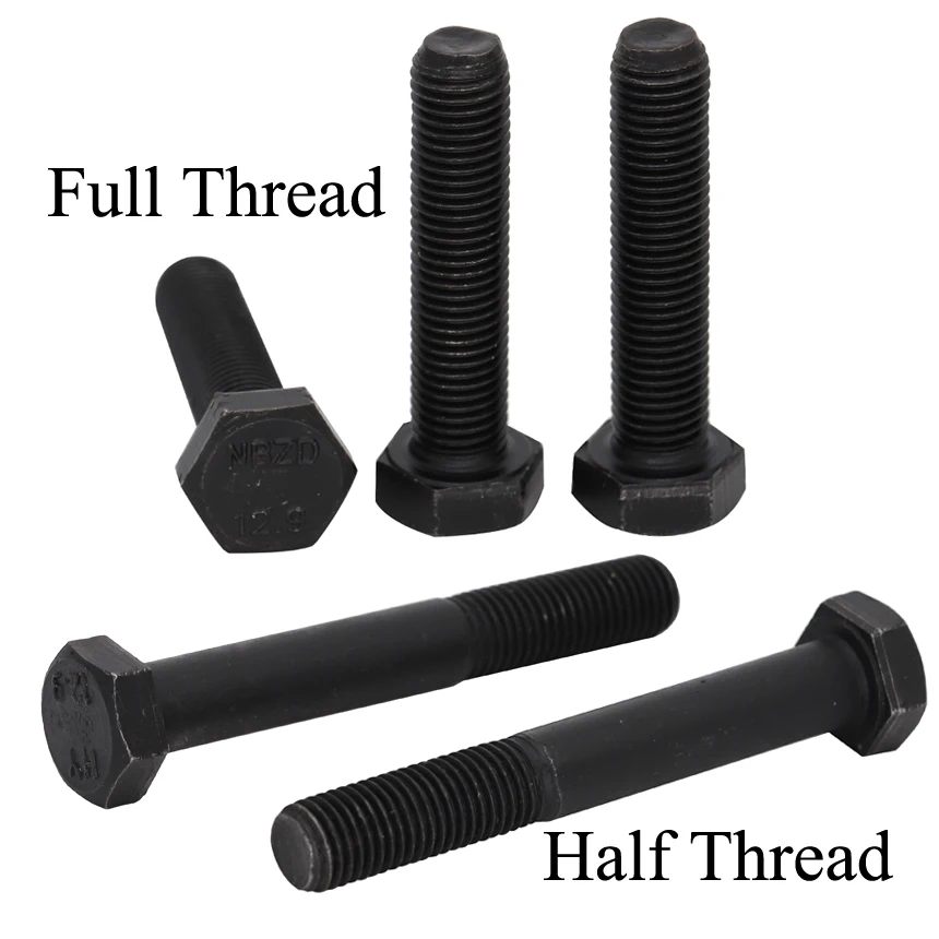 M6 M8 M10 M12 M14 M16 M18 M20 M22 M24 12.9 Grade Carbon Steel DIN933 Black Half Thread Bolt External Hex Hexagonal Head Screw |