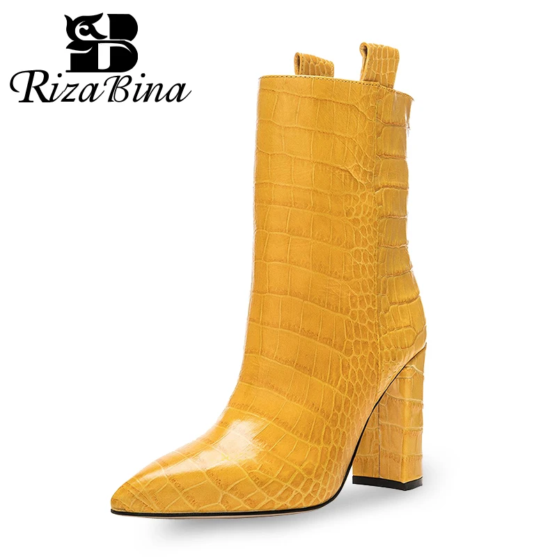 

RIZABINA Short Boots Women Plus Size 35-48 Winter High Heels Ankle Boots Fashion Stone Pattern Pointed Toe Casual Shoes Women