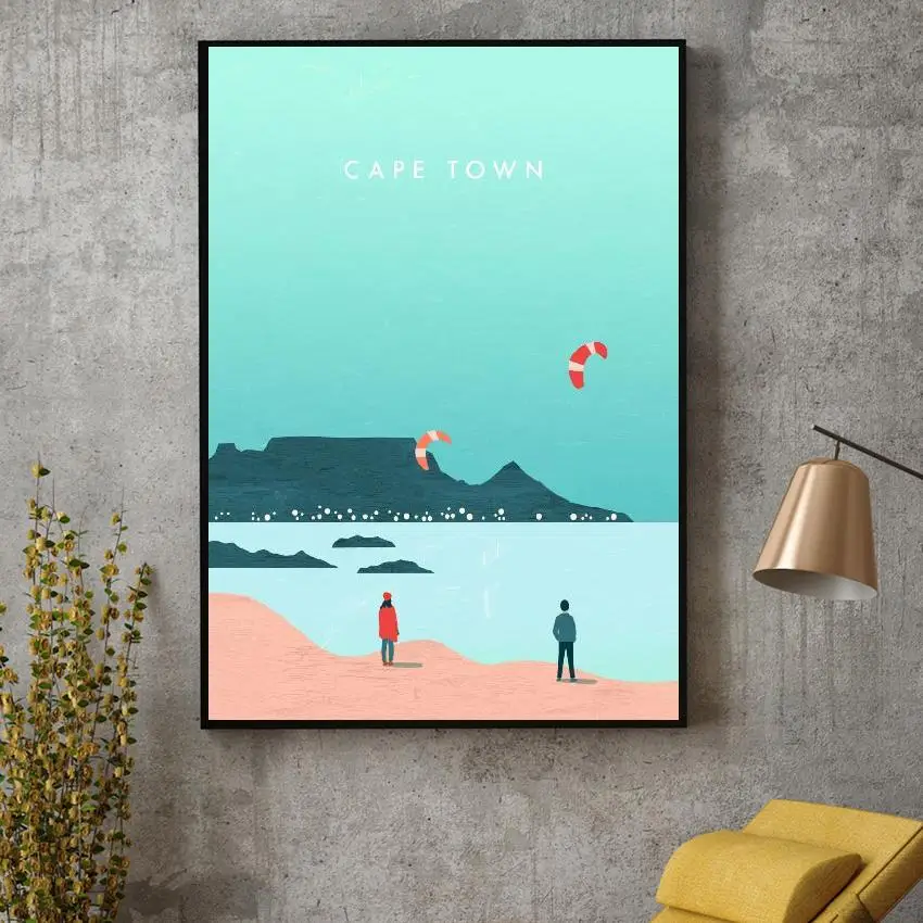 Travel Cape Town Cartoon Wall Art Canvas Poster and Prints Home Decor