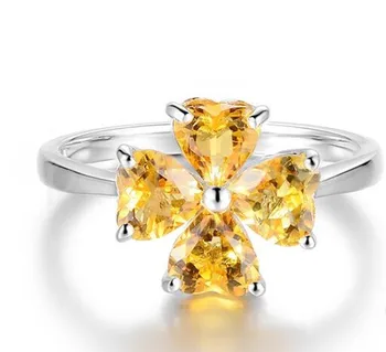 

Natural real citrine ring 0.35ct*4pcs gemstone Love heart flower style Free shipping 925 sterling silver #C981809
