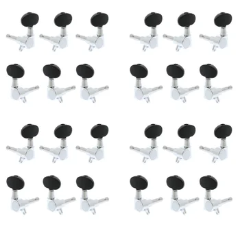 

24 Pieces Silver and Black Acoustic Guitar Machine Heads Knobs Guitar String Tuning Peg Tuner (12 for Left + 12 for Right)