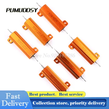 

RX24 50W 15R 15RJ Metal Aluminum Case High Power Resistor Golden Metal Shell Case Heatsink Resistance Resistor 15 ohm 50w