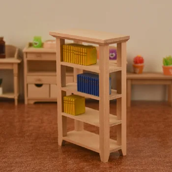 

1Pc 1/12 Mini Adornment Miniature Furniture Wooden Bookshelf Desktop Ornament
