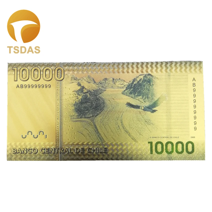 Золотые банкноты Чили банкноты 10,000 песо коллекционные банкноты с золотым покрытием для коллекционного подарка