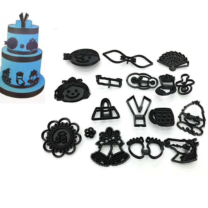 17Pcs Baby Black Silhouette Series Cake Moulds Fondant Biscuit Printing Embossed Mold Baking Surrounding Tools Cake Decor Tools1