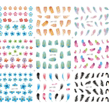 

48/20PC nail art stickers feather leaf mixed water transfer decals slider tattoo aluminum foil manicure decorative manicure tool