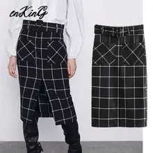 Женская элегантная Юбка-миди в шотландскую клетку галстук-бабочка завязки сзади на молнии, с карманами и разделение Женская обувь в деловом стиле; Повседневная обувь до середины икры юбки