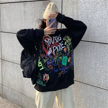 

Hip Hop Hoodies Women Doodling Sweatshirt Harajuku Long Sleeve Sweatshirt Winter Japan Hoodie Streetwear Girl O Neck Tops Girl