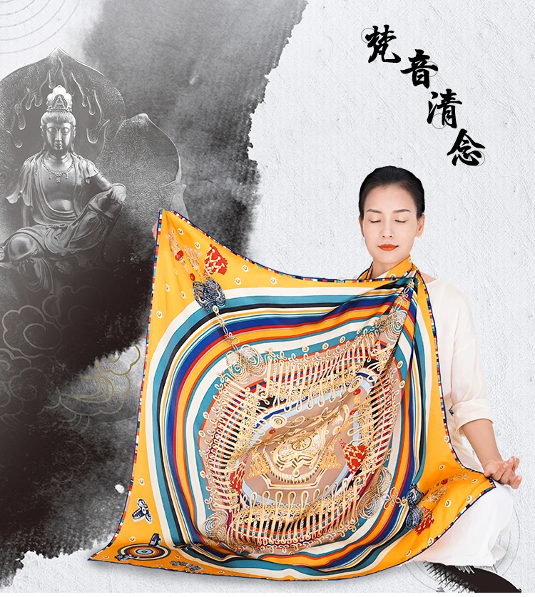 JS Sanskrit Qingnian Шелковый женский шелковый шарф 110 см квадратный шарф аэропорт теплый толстый шаль шарф