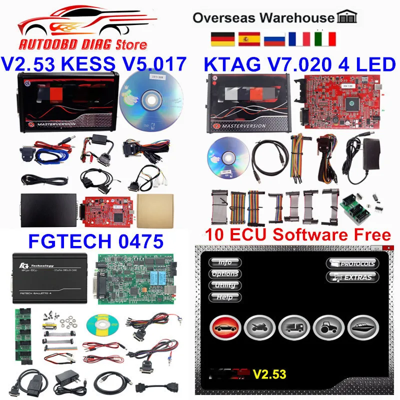 Полный комплект KTAG V7.020 K TAG 7 020 EU Красный Онлайн V2.53 KESS V5.017 FGTECH 0475 Galletto 4 V54 Master ECU