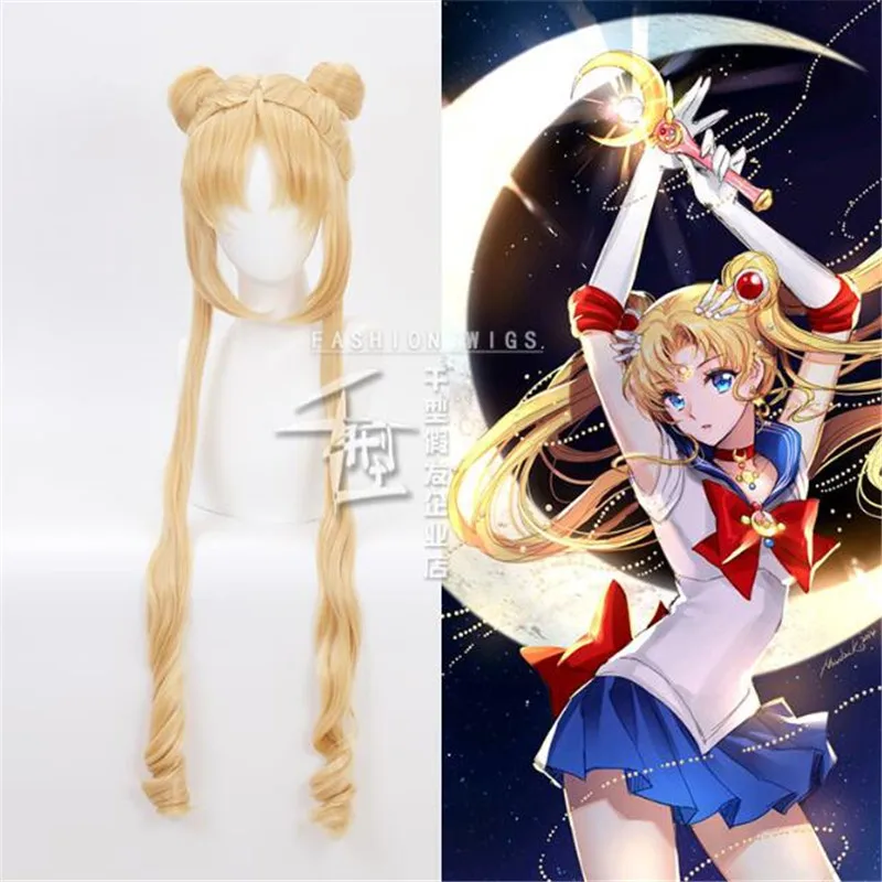 

Hot Japan Anime Sailor Moon Wig Cosplay Costumes Props Usagi Tsukino Moon Princess Golden Cos Wig