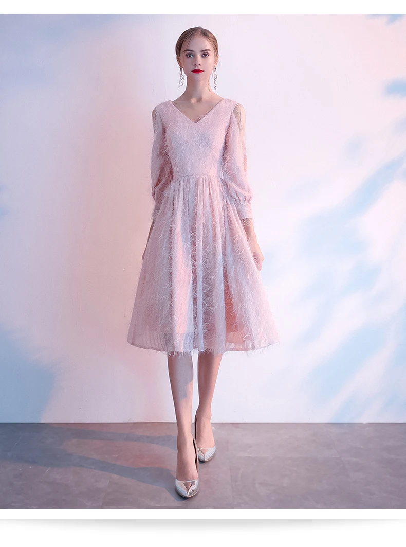 AE631 Robe de Soiree Courte розовое белое винтажное кружевное вечернее платье с v-образным вырезом Вечерние платья Vestido de Festa