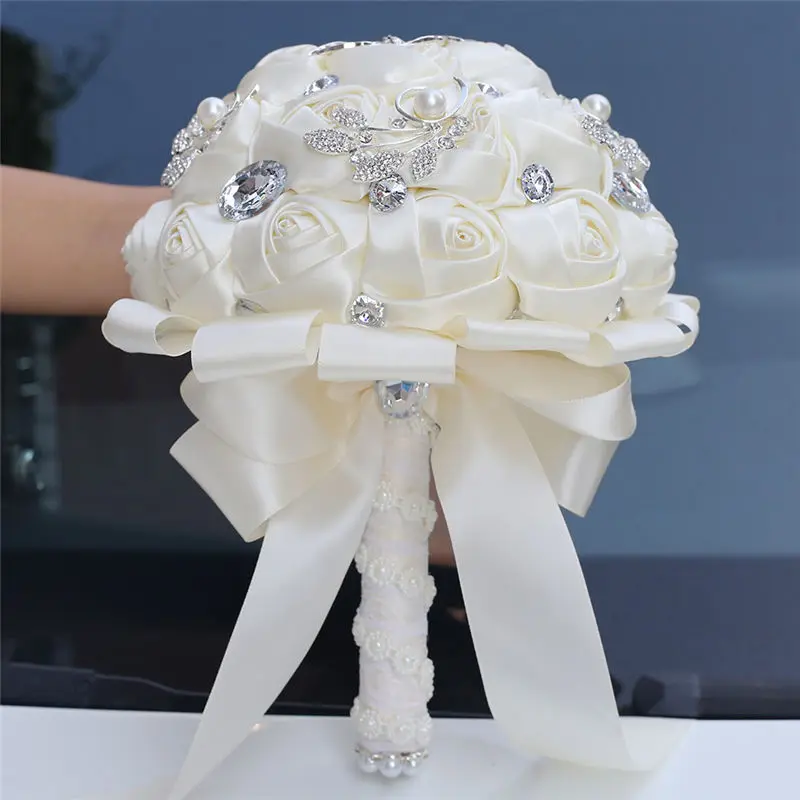 WifeLai-7 видов стилей Шелковый букет цвета слоновой кости ручной работы свадебные букеты невесты цветы с бриллиантами жемчужные TN-6