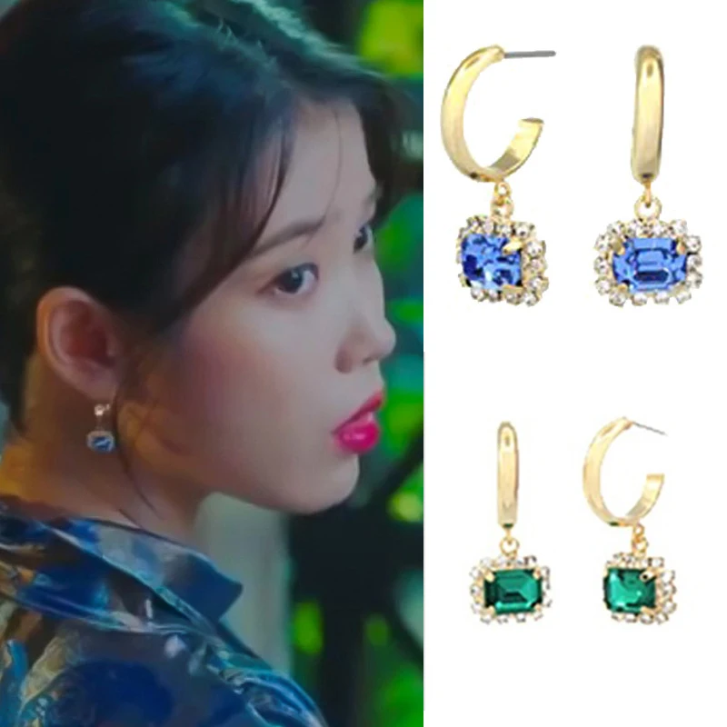 

Korea New Trendy Square Crystal Pendant Drop Earrings For Women Elegant Shining Rhinestone Dangle Pendientes Mujer Moda