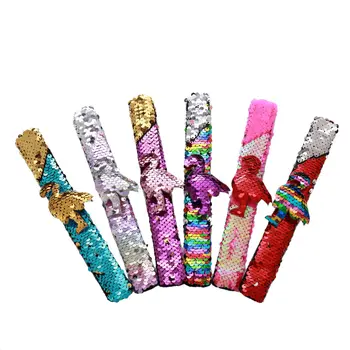 

6 pcs flamingo sequin Slap Bracelet Two-Color Reversible Sequin Bracelet Magic Flip Wristband Bracelet Party Favors for Boys