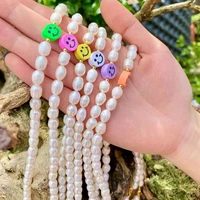 5 pezzi collana di perle d'acqua dolce naturale collana faccia felice colorata 2021 nuovo stile collana di perle sorriso per le donne