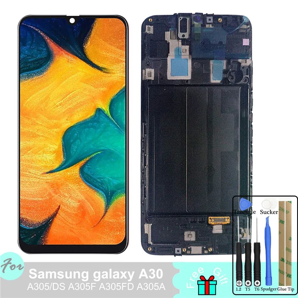 

A30 LCD For Samsung galaxy A30 A305/DS A305F A305FD A305A Display Touch Screen Digitizer Assembly with frame