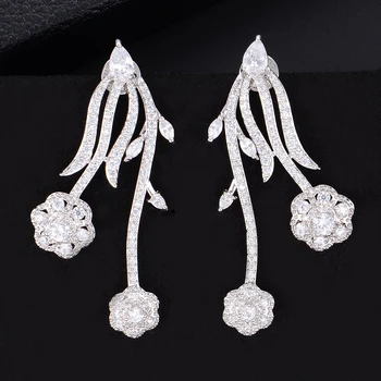 

LARRAURI Charms Colorful Flower Earrings Full Micro Cubic Zirconia Pave Women Wedding Bridal Party Engagement Climber Earrings